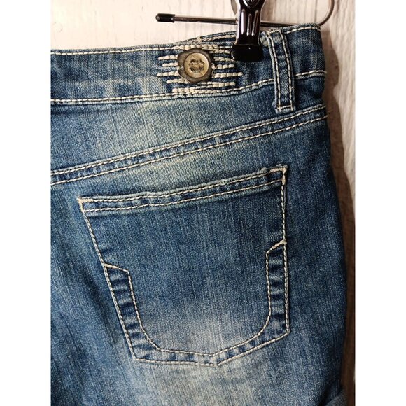 1st Kiss Shorts Womens 7 Juniors Denim Tapestry Panels Medium Wash Blue Stretch - Picture 4 of 7